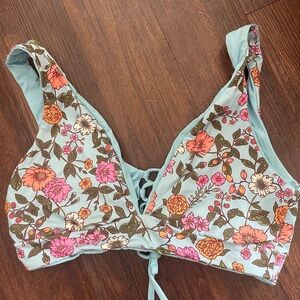 Floral and aqua Lace-Up Bikini Top